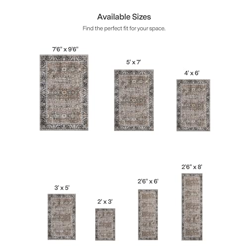 ReaLife Rugs Machine Washable Area Rug Runner - Living Room Bedroom Bathroom Kitchen Entryway - Padded Low Pile Stain Resistant Premium - Boho Farmhouse Vintage - BEV - Beige Tan Brown 2'6" x 6' - color: Bev - Beige Tan Brown, size: 2'6" x 6' (Rectangular