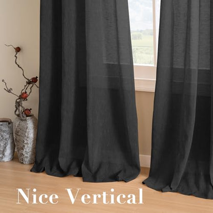 H.VERSAILTEX Black Linen Sheer Curtains 72" 2 Panels Grommet - color: Black, size: 52"W x 72"L (Pack of 2)
