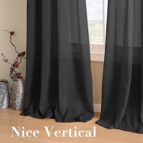 H.VERSAILTEX Black Linen Sheer Curtains 108" 2 Panels Grommet - color: Black, size: 52"W x 108"L (Pack of 2)