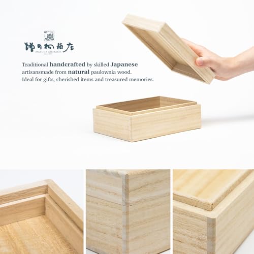 Wooden Keepsake Box for Photos & Memories, Japanese Kiribako Storage for Letters & Postcards, 5.9 x 4.15 x 1.8 in