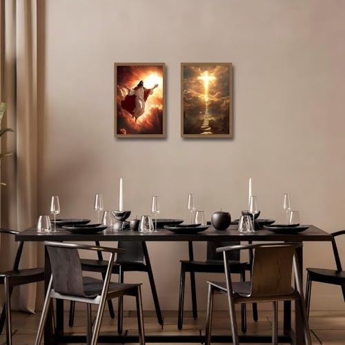 2pcsframed Ascension Of Jesus Christ Mural Wall Art- Heavenly Cross 12x16in - color: Jesus' Holy Light, size: 12x16in