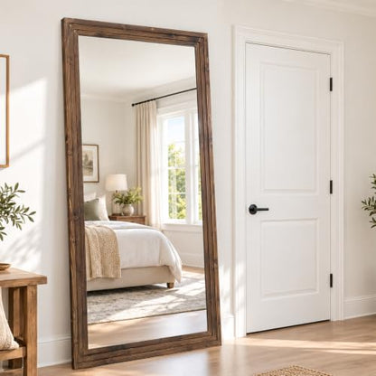 81x41in Full Length Mirror, 3-Tier Stepped Solid Wood Frame, Brown - color: Brown, size: 81"L x 41"W