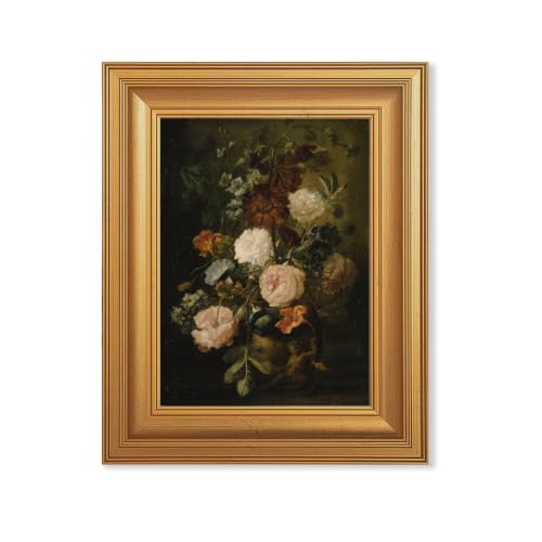 EJPFOGV Baroque Dark Background Floral Framed Canvas Wall Art 8x10 inches - color: Flowers, size: 10"L x 8"W