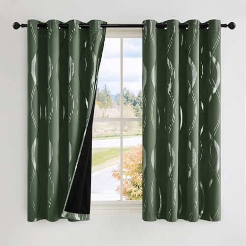 NICETOWN 100% Blackout Print Curtains 63 inch Long, Dark Mallard - color: 100% Blackout - Dark Mallard, size: 52"W x 63"L (Pack of 2)