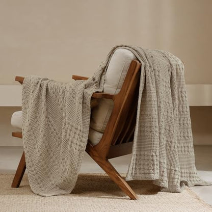 PHF Lightweight 100% Cotton Waffle Throw Blanket for Couch, Taupe - color: 03 Taupe, size: Throw(50"x60")