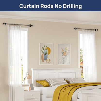 ENJOYBASICS 2 Pack 28-48" No Drill Curtain Rods, Renter Friendly, Black - color: Black, size: 27-52''