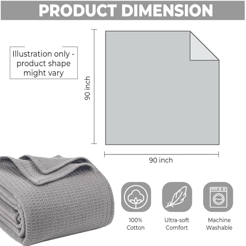 100% Cotton Blankets for Bed - Waffle Weave Blankets for Summer, Lightweight and Breathable Soft Woven Blanket for Spring (Light Grey, Queen (90" x 90")) - color: Light Grey, size: Queen (90" x 90")