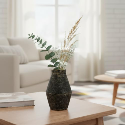 Black Ceramic Flower Vase, 10 Inch - color: Black and Gold, size: 10 inch
