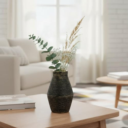 Black Ceramic Flower Vase, 10 Inch - color: Black and Gold, size: 10 inch