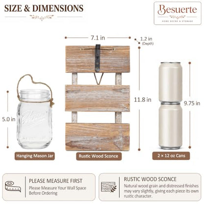 Rustic Mason Jar Sconces Wall Decor, Brown, Set of 2 - color: 11.8"H Brown + Hydrangea