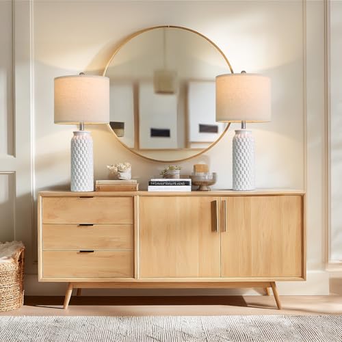 USumkky 27" Ceramic Table Lamps Set of 2 - Modern Farmhouse & Boho Style, Bedside Nightstand Lamps for Bedroom, Living Room End Table Lamps, Small Desk Lamp(White) - color: 27" White