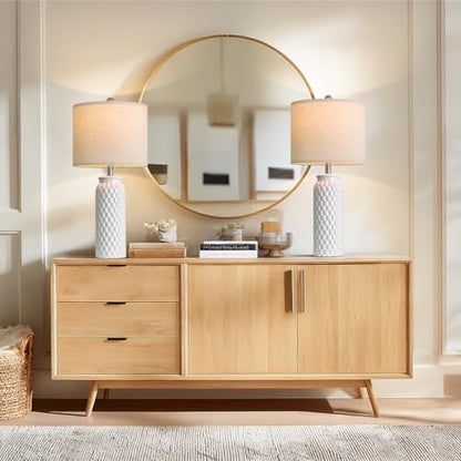 USumkky 27" Ceramic Table Lamps Set of 2 - Modern Farmhouse & Boho Style, Bedside Nightstand Lamps for Bedroom, Living Room End Table Lamps, Small Desk Lamp(White) - color: 27" White