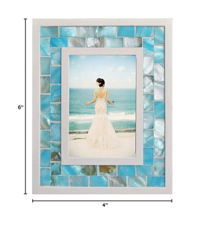 Mother of Pearl Beach Picture Frame 4x6, Blue | Natural Pearl,Turquoise Tabletop or Wall Hanging, Mosaic Glass Photo Frame, 1pc - color: Blue, size: 4x6 Inch