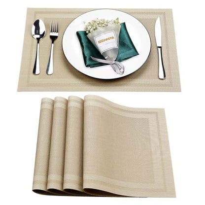 Beige Vinyl Placemats Set of 4,Washable Dining PVC Table Mats - color: Beige, size: 4PCS 12"Wx18"L