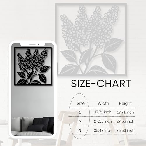 Metal Wall Decor | 17'' x 17'' x 0.05'' Lilac Art Themed Wall Decorations | Handmade Indoor and Outdoor Wall Art (17'' x 17'', Lilac, Black) - size: 17'' x 17'', style: Lilac
