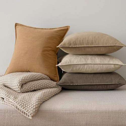 MIULEE Dark Brown Boho Linen Pillow Covers 18x18 Inch Pack of 4 - color: Dark Brown, size: 18" x 18" (Pack of 4)