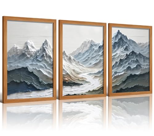 KHYEY Blue Abstract Snow Mountain Framed Wall Art Set of 3 - color: Textured Mountain Wall Art, size: 12x16 Inches