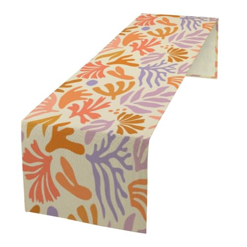Retro Groovy Flower Table Runner Vintage Abstract Plant Leaf Hippie Seasonal Spring Farmhouse Country Dinner Runner for Home Kitchen Dining Table Party Holiday Decor 13"x36" - color: Orange-26, size: W13"x L36"