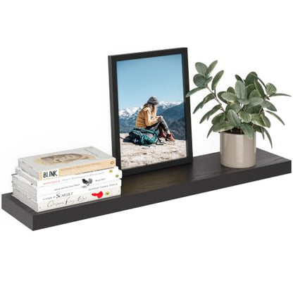 Ballucci Floating Shelf, 36" Wood Wall Shelf with Invisible Brackets for Bathroom, Living Room, Bedroom, Kitchen, Nursery, 8" Deep, Black - color: Black, size: 35.4 inches