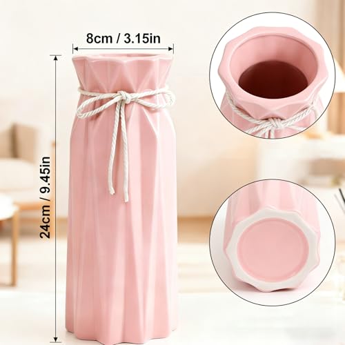 Disoza Ceramic Flower Vase Modern Home Decor Vases for Centerpieces Pink Minimalist Farmhouse 9.5" H x 3.9" W Cute Decorative Vases Flowers Tulip Pampas Grass Vase for Table Bathroom Shelf - color: #a 9.5" Tall Pink Vases for Living Room Decor