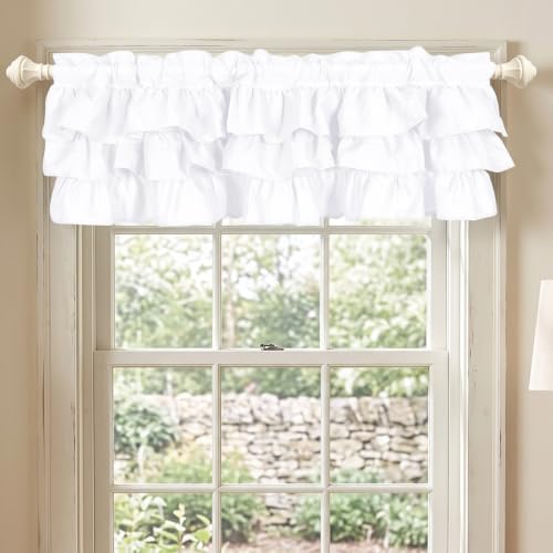 FUANGUI Ruffled Valance Curtain 52" W x 18" L Pleated Kitchen Valance - color: White, size: 52"W x 18"L (Pack of 1)