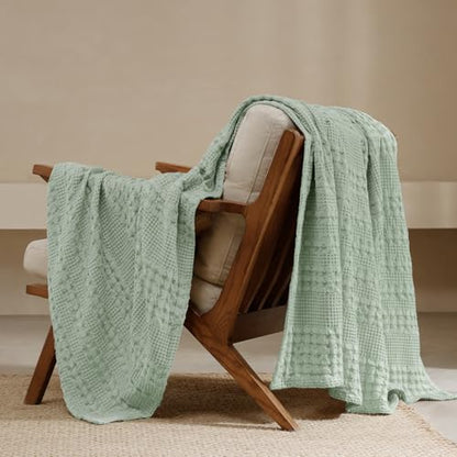 PHF Lightweight 100% Cotton Waffle Throw Blanket for Couch, Mint Green - color: Mint Green, size: Throw(50"x60")