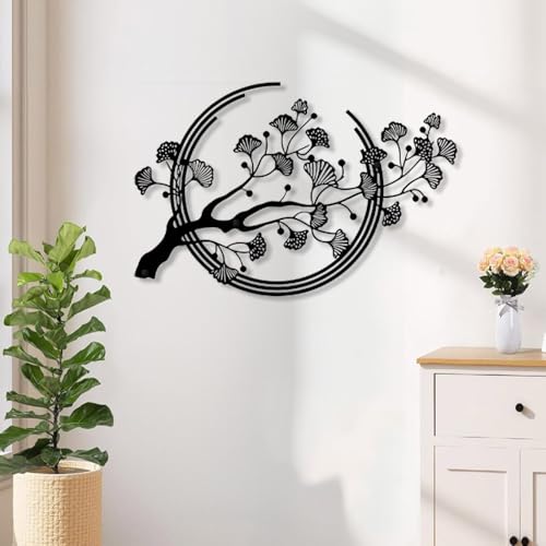 GrWisdAT Black Ginkgo Leaf Metal Wall Art Modern Ginkgo Tree Branch Sculptures with Screws Geometric Flower Wall Decoration for Living Rooms Dining Room Bedrooms Indoor Outdoor Apartments Offices