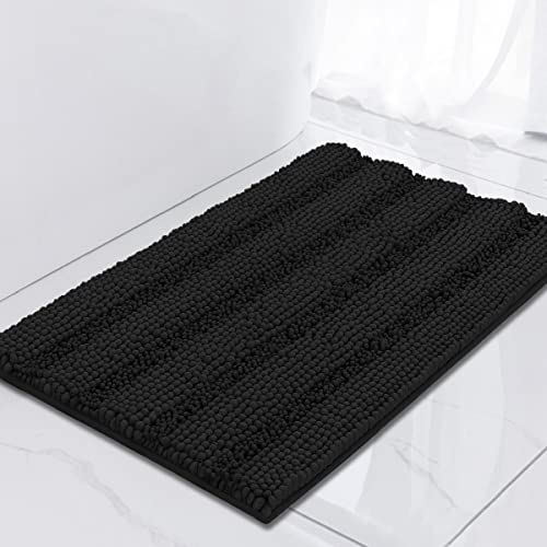 Turquoize Luxury Chenille Bath Rug for Bathroom Rugs Extra Absorbent Bath Mat Non Slip Microfiber Shower Rug for Bathroom Microfiber Shaggy Carpet Rug Size, 17"x 24", Black - color: Black, size: 17" x 24"