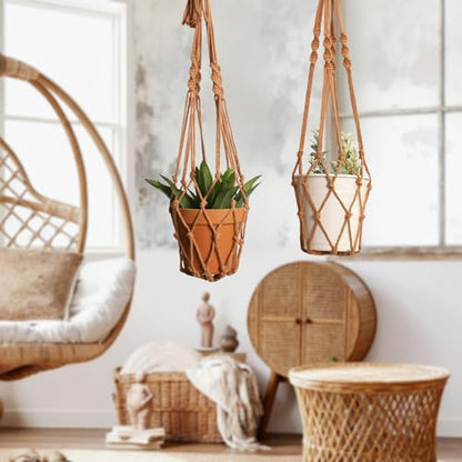 Artilady Macrame Hanging Planter for Indoor Plants Boho Plant Hanger Holder - color: Orange