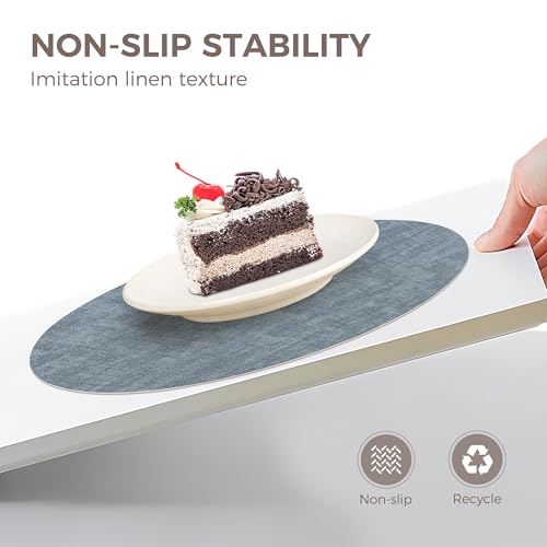 NCUE 13" Faux Leather Round Placemats Set of 4, Reversible Dual-Color - color: Deep Gray Light Blue