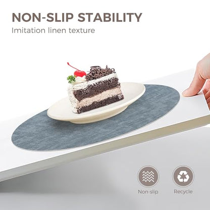 NCUE 13" Faux Leather Round Placemats Set of 4, Reversible Dual-Color - color: Deep Gray Light Blue
