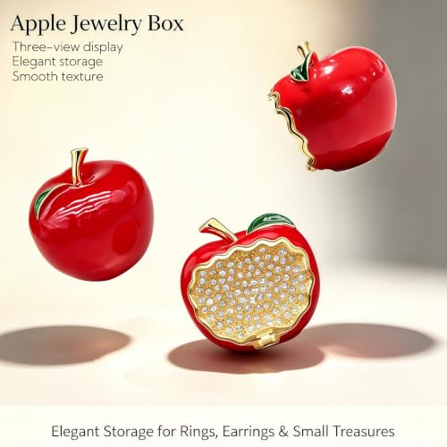 Cute Apple Metal Jewelry Box Daisy Trinket Organizer Storage Gift For Women - color: apple-red