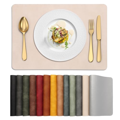 UnivoColors Placemats,Heat Resistant Placemats Set of 4 Washable 12 x 17 Inch,Waterproof Table Mats,Wipeable Pu Place Mats for Kitchen,Dining Room.Beige - color: Washed Beige