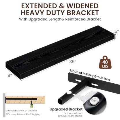 Dreamland 36Inch Black Floating Shelves 8" Deep Wall Mounted Set of 2 - color: Black, size: 8"D x 36"L