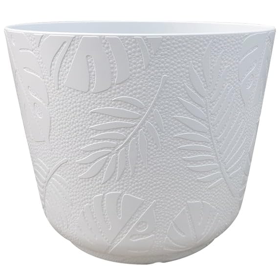 Large 16 Inch Diameter White Resin Planter, Round Flower Pot for Indoor Outdoor Plants, Modern Decorative Container, Lightweight Durable for Patio, Living Room