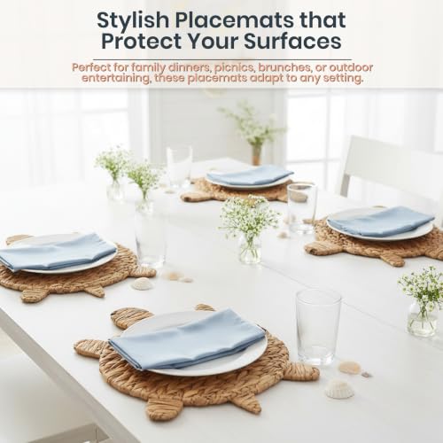 Woven Turtle Placemats Set of 4 (12.6"x17") – Water Hyacinth Placemats Indoor – Farmhouse Placemat for Dining Table – Boho Place mats – Wicker Rattan Place mats - style: Turtle 4 pack