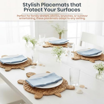 Woven Turtle Placemats Set of 4 (12.6"x17") – Water Hyacinth Placemats Indoor – Farmhouse Placemat for Dining Table – Boho Place mats – Wicker Rattan Place mats - style: Turtle 4 pack