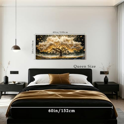 crmotu Tree of Life Large Wall Art, Golden Landscape Canvas Prints 20"x40" - color: Gold and Ivory, size: 40"L x 20"W