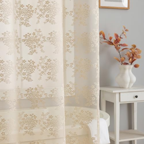 TUDECO Beige Lace Shower Curtain with Attached Valance, 72 x 72 Inch - color: Beige, size: 72"W x 72"L (Pack of 1)