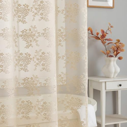TUDECO Beige Lace Shower Curtain with Attached Valance, 72 x 72 Inch - color: Beige, size: 72"W x 72"L (Pack of 1)