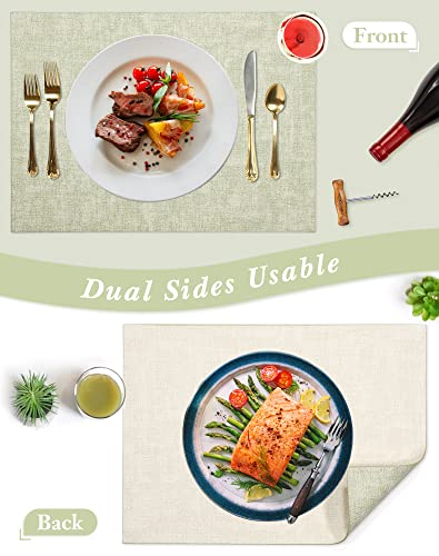 SUEH DESIGN Leather Placemats Table Mats Set of 6, Light Green & Beige - color: A: Light Green & Beige