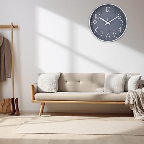 jomparis Wall Clock 12 Inch Non-Ticking Silent Battery Operated Round Wall Clock Modern Elegant Simple Style Clock for Home Office Kitchen Bedroom Living Room - color: 1 Pack - Gray, size: 12 Inch