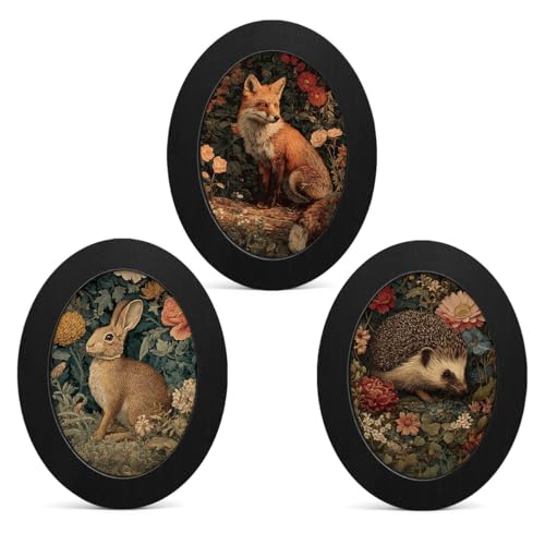 3Pcs Vintage Botanical Animal Oval Wall Art Dark Cottagecore Canvas Prints | Cottagecore Animal Poster Picture Moody Botanical Wall Decor for Home Farmhouse Living Room Framed - color: color-B