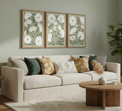 hijyord 3Pcs Boho Wildflowers Canvas Wall Art Unframed - color: Green-Poster, size: 24"L x 16"W