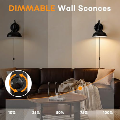 Lightess Plug in Wall Sconces Set of 2, Black Lamp with Cord Dimmer Switch - color: 2 Pack-Black Plug in