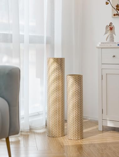 Sziqiqi Tall Gold Floor Vase, Metal Floor Standing with Woven Texture, 2Pcs - color: Gold