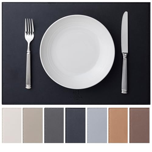 Baroyal Faux Leather Placemats Set of 4 Vinyl Washable Wipeable Table Mats for Kitchen Dining Table Heat Resistant Waterproof Modern Indoor/Outdoor Placemats Non-Slip Easy Clean Place Mats (Black) - color: B-black