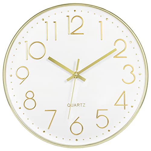 Foxtop 30.5cm(12인치) 모던 벽시계 무소음 배터리 작동 아날로그 시계, 골드 - color: 골드., size: 12인치
