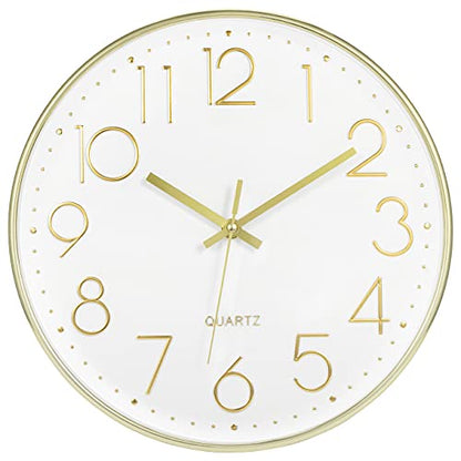 Foxtop 30.5cm(12인치) 모던 벽시계 무소음 배터리 작동 아날로그 시계, 골드 - color: 골드., size: 12인치