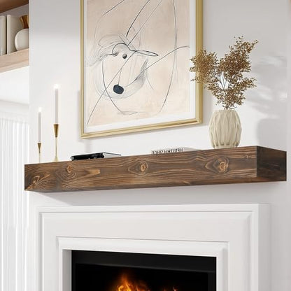 56x8x5in Pine Wood Fireplace Mantel Shelf, Weathered Brown - color: Weathered Brown, size: 56x5x8-hollow